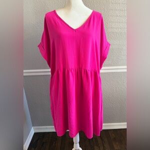 Entro Hot Pink Rolled Sleeve Basic Baby Doll Dress Plus Size 1X Flowy Oversized